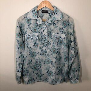 VINTAGE Bianca Satin‎ 1/2 Button Down Floral Blouse  Size 8